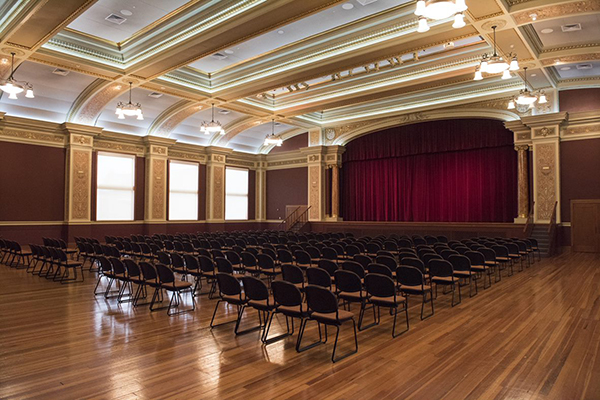 Ballroom with presentation set up